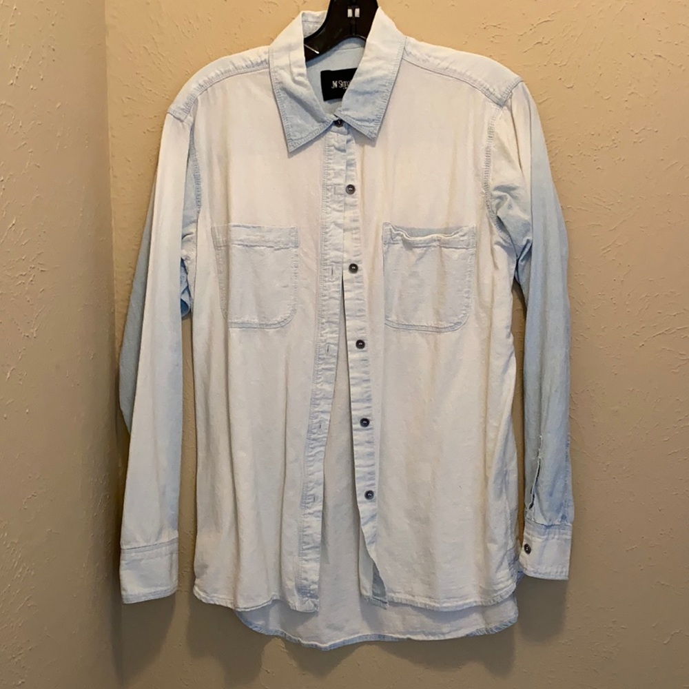 Bleached/acid wash denim button up shirt